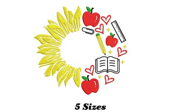 A Playful Back-to-School Apple Sunflower Embroidery Design